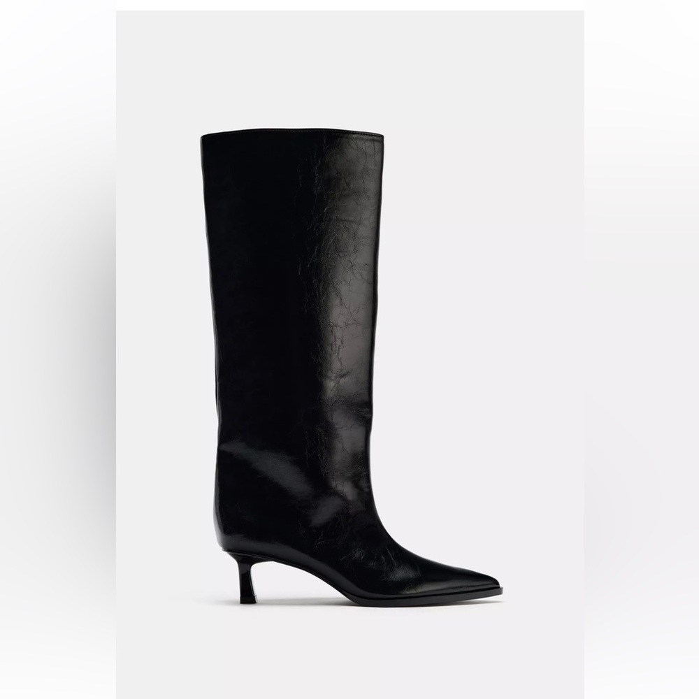 Zara Black Kitten Heeled Boots size 10